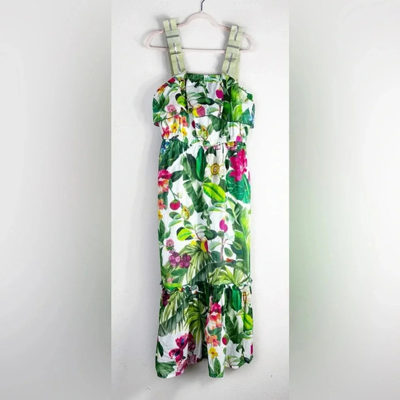 Persifor Clementine Ruffled Midi Tropical Floral Sleeveless Dress size Large - Picture 5 of 13